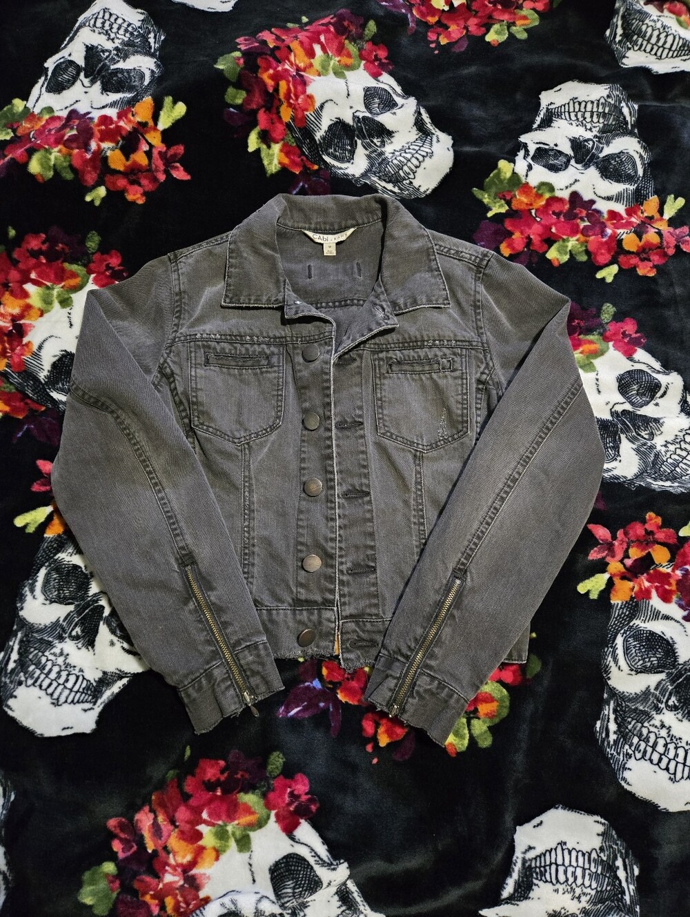 CAbi Gray Washed Denim Jacket